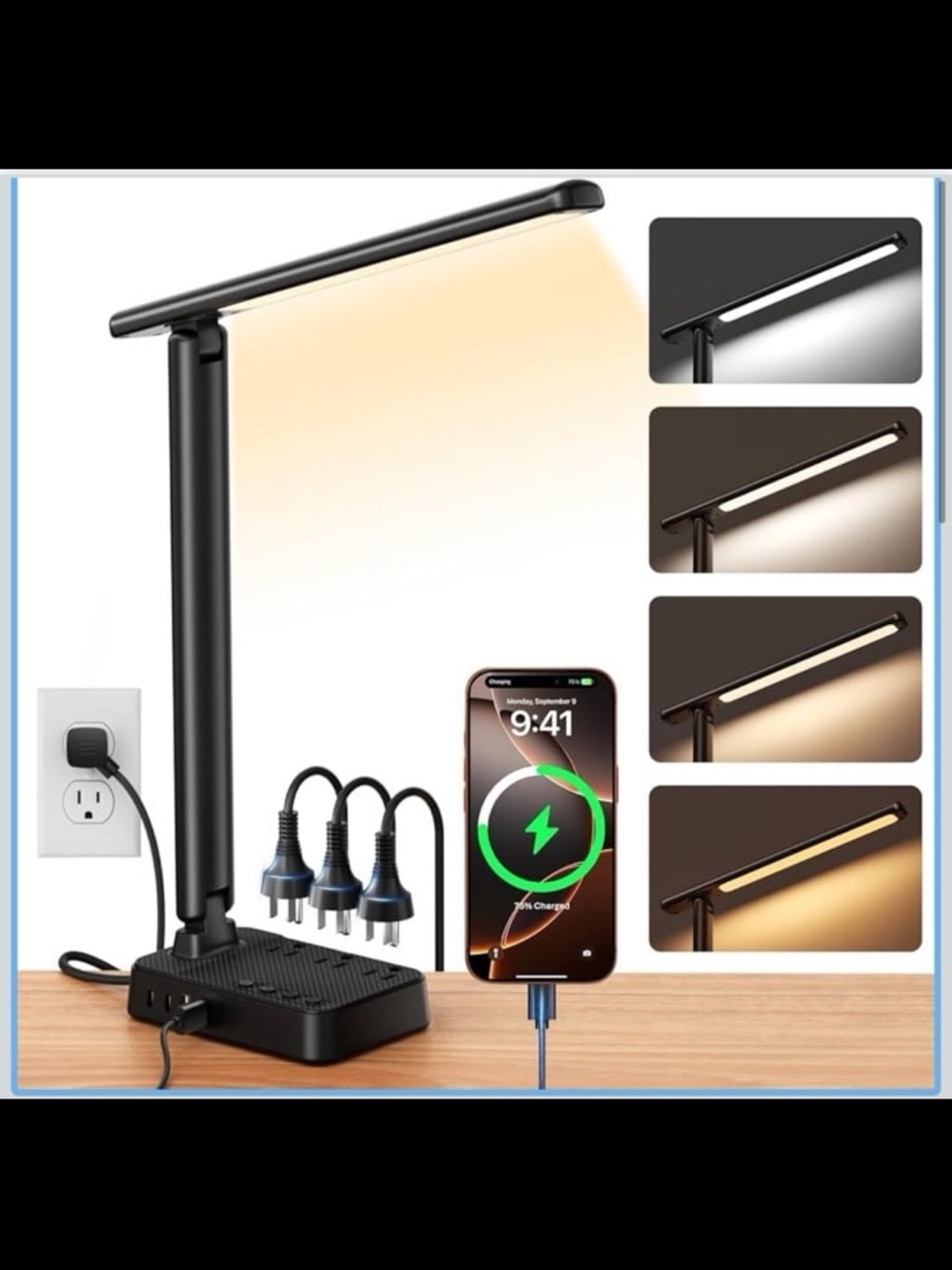 LED Desk Lamp with USB Charging 3AC outlets 4 USB ports